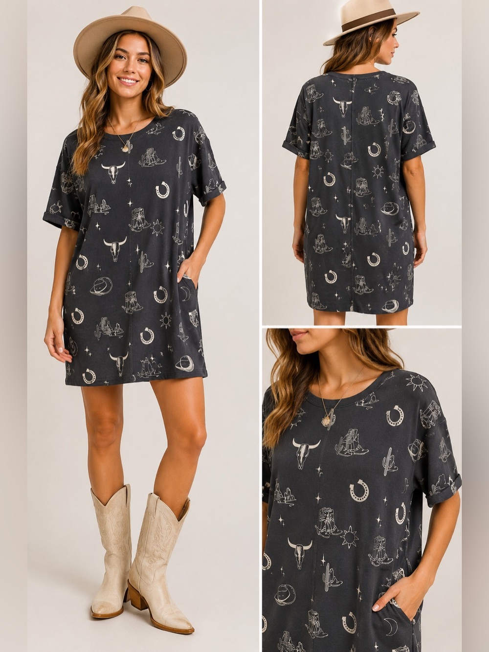 Umgee USA Western Graphic T-Shirt Dress Cowboy Rodeo Print 1XL